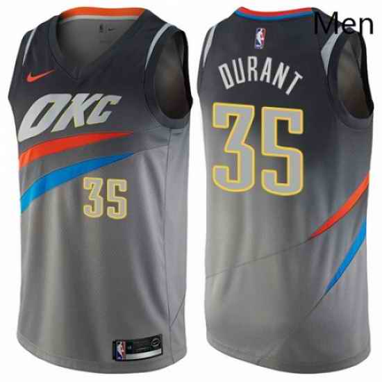 Mens Nike Oklahoma City Thunder 35 Kevin Durant Swingman Gray NBA Jersey City Edition